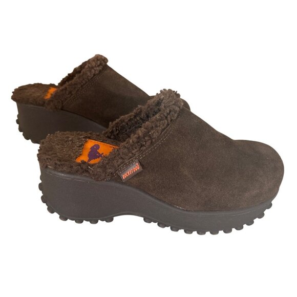 Rocket Dog Women’s 8 Brown Suede Faux Fur Chunky Platform Clogs Cozy Fall Comfy - Picture 3 of 8